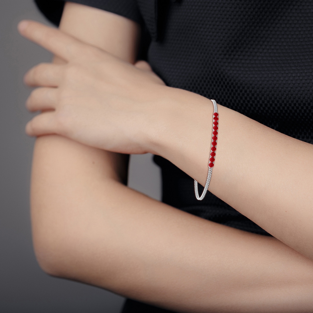 2.9mm AAA Prong-Set Ruby Bar Bracelet in White Gold - body_bra