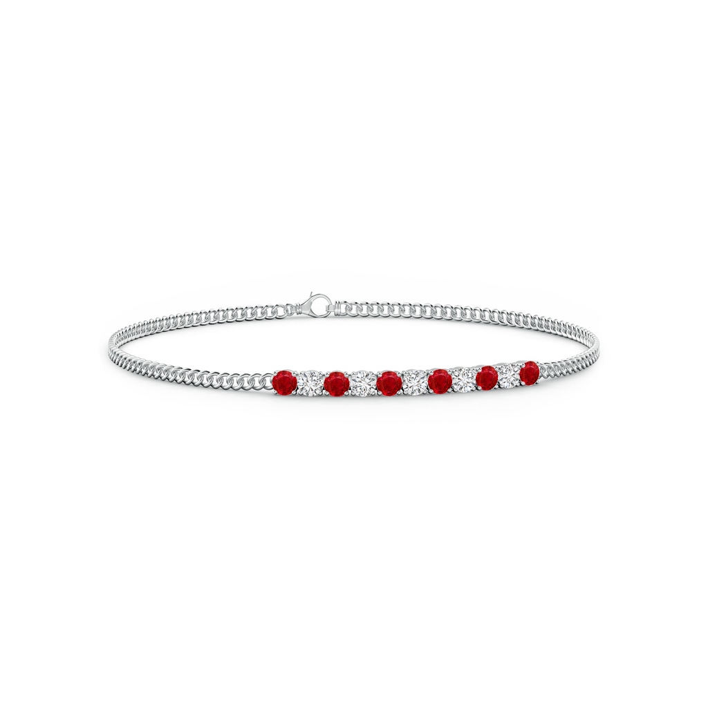 2.9mm AAA Prong-Set Ruby and Diamond Bar Bracelet in White Gold