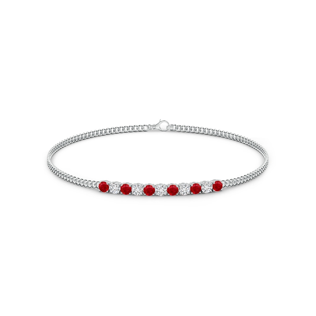 2.9mm AAA Prong-Set Ruby and Diamond Bar Bracelet in White Gold Side-1
