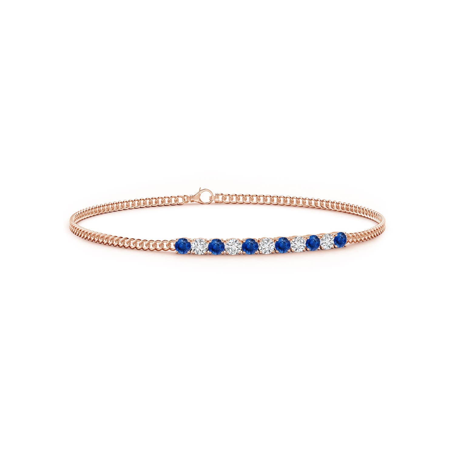 2.9mm AAA Prong-Set Sapphire and Diamond Bar Bracelet in Rose Gold