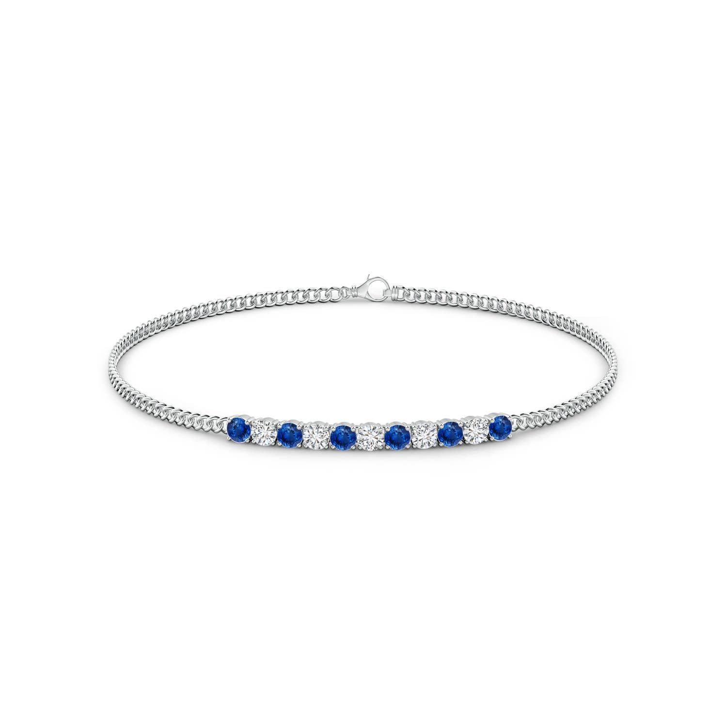 2.9mm AAA Prong-Set Sapphire and Diamond Bar Bracelet in White Gold