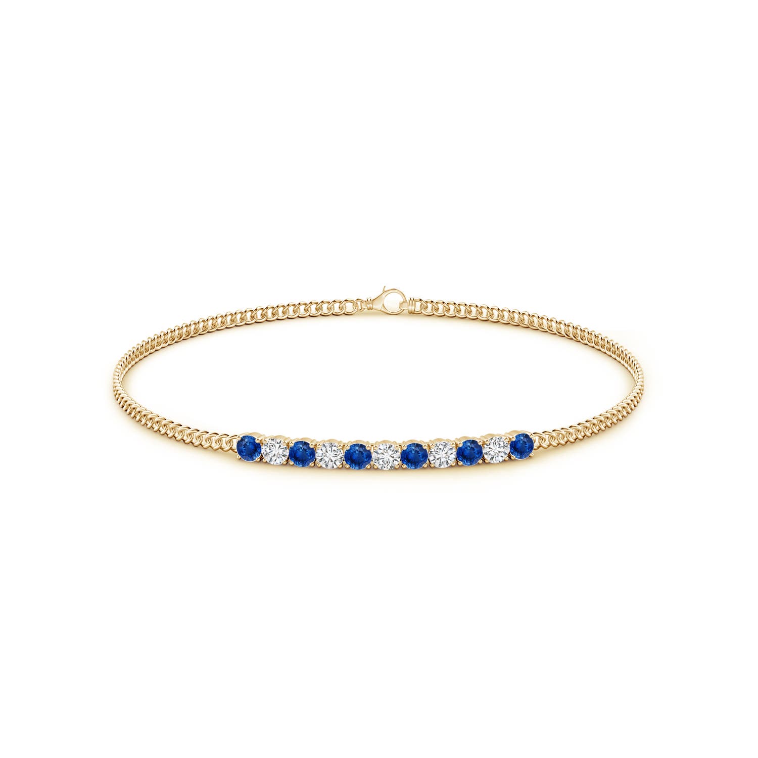 2.9mm AAA Prong-Set Sapphire and Diamond Bar Bracelet in Yellow Gold
