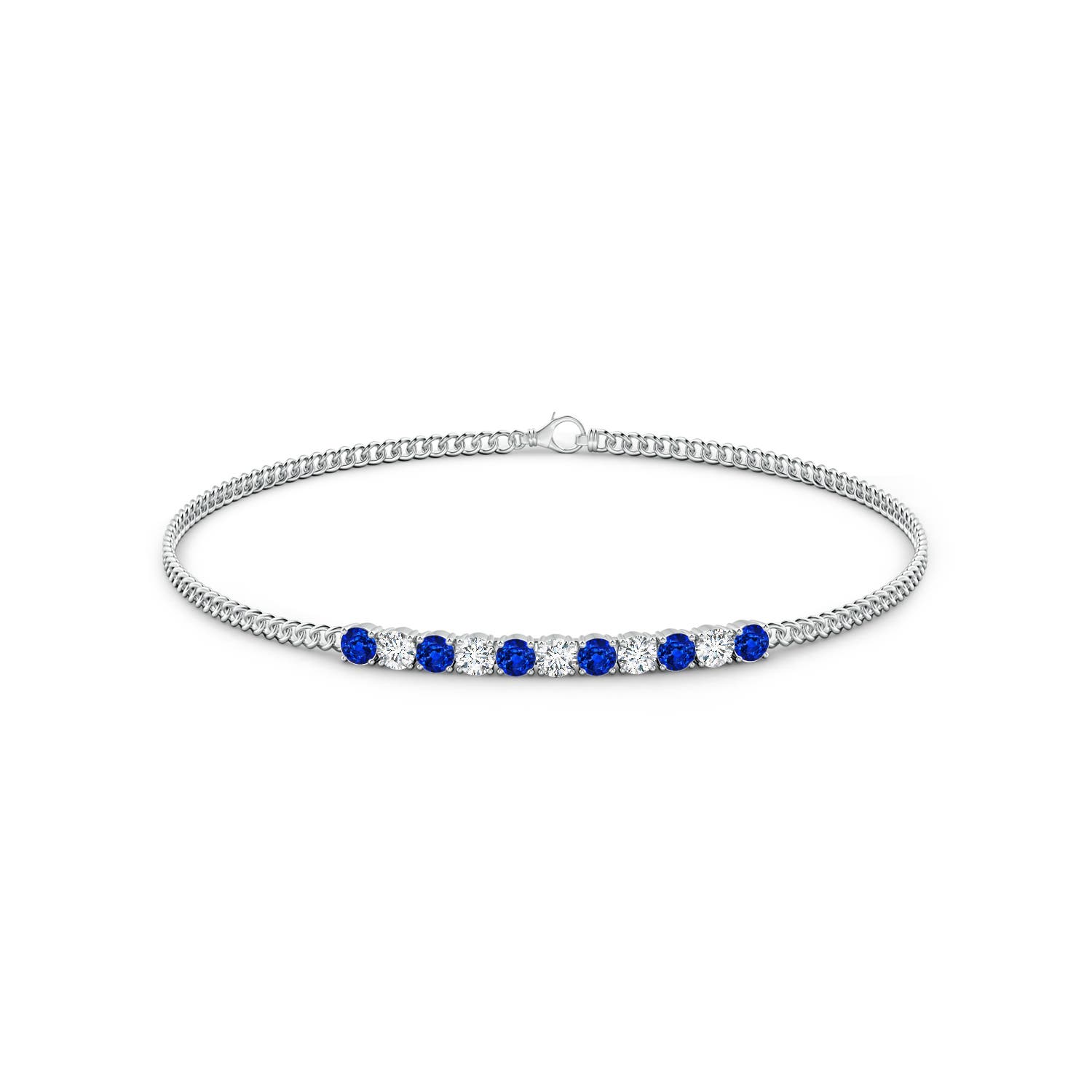 2.9mm AAAA Prong-Set Sapphire and Diamond Bar Bracelet in White Gold