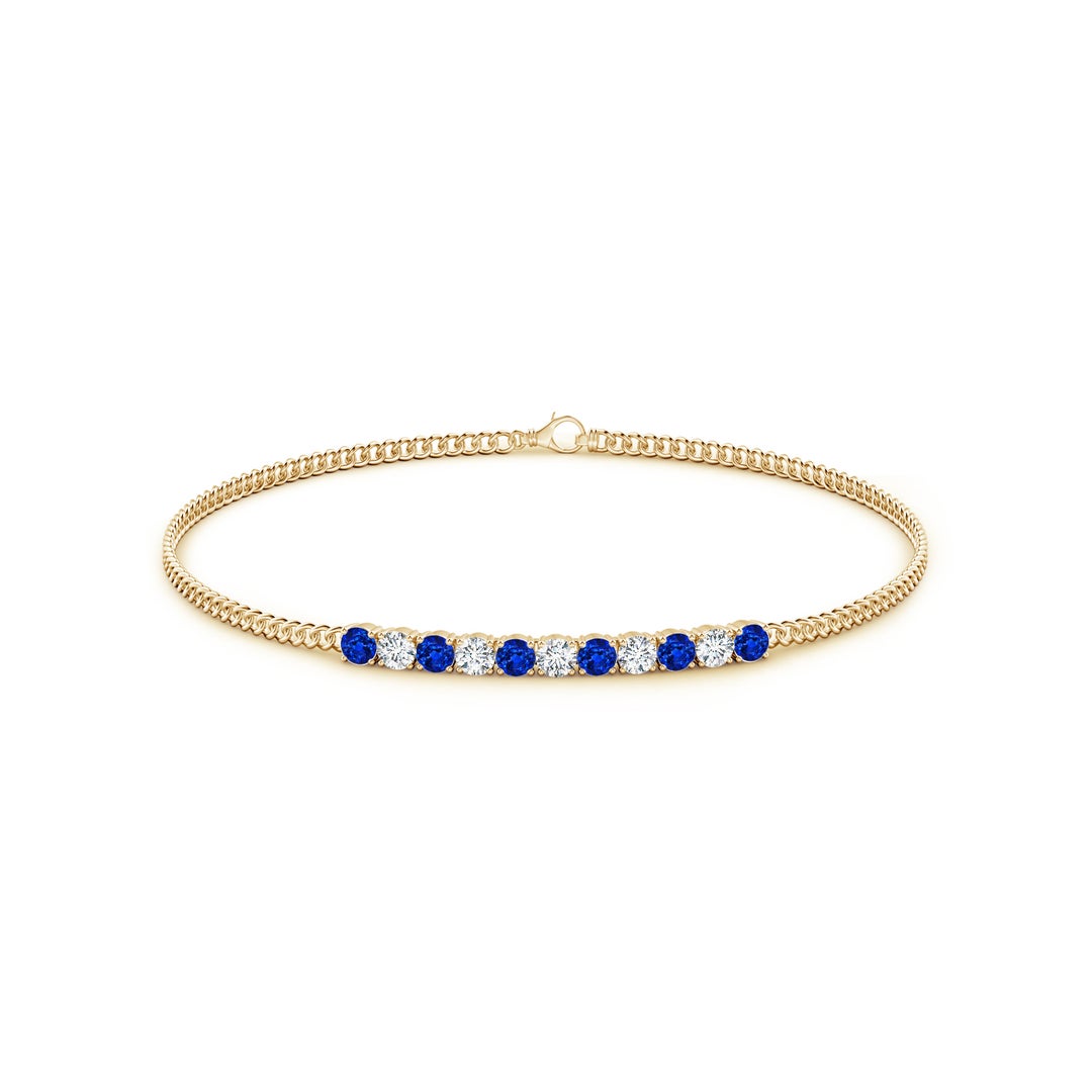2.9mm AAAA Prong-Set Sapphire and Diamond Bar Bracelet in Yellow Gold - side 1