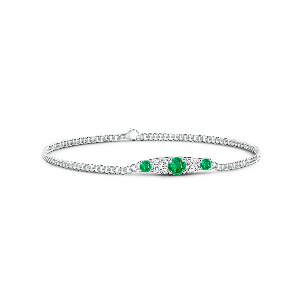 4.5mm AAA Graduated Emerald and Diamond Bar Bracelet in White Gold