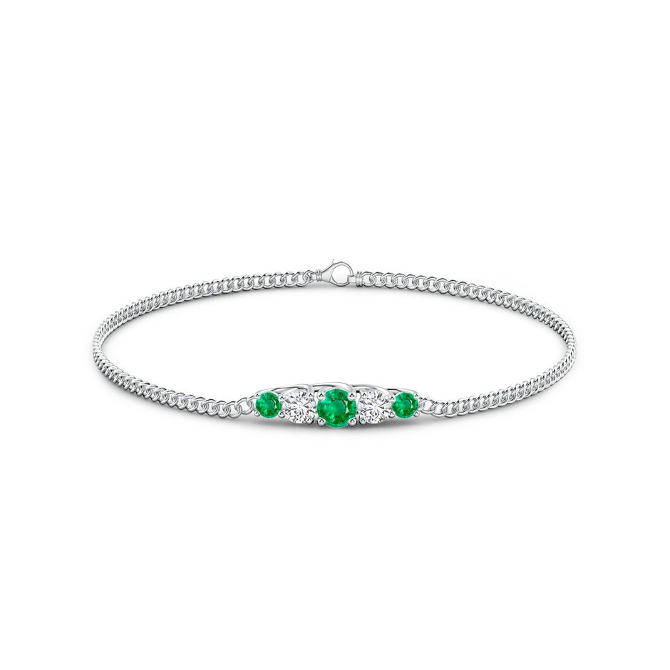 4.5mm AAA Graduated Emerald and Diamond Bar Bracelet in White Gold side 1