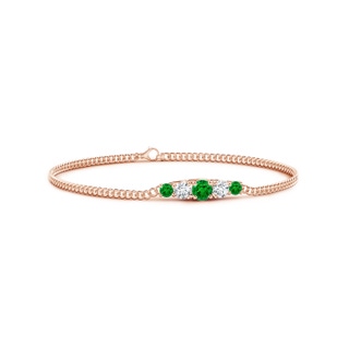 4.5mm AAAA Graduated Emerald and Diamond Bar Bracelet in Rose Gold