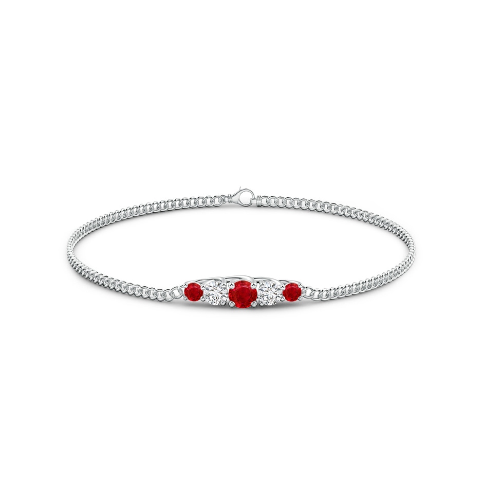 4.5mm AAA Graduated Ruby and Diamond Bar Bracelet in White Gold side 1