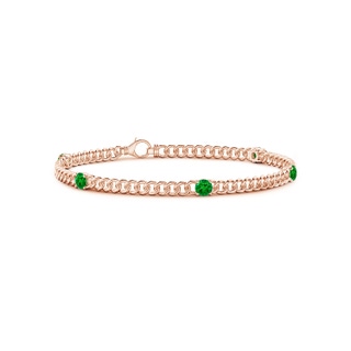 3.8mm AAAA Five Stone Emerald Station Bracelet in Rose Gold