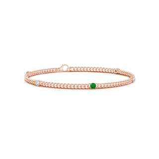 2.9mm AAAA Five Stone Emerald and Diamond Station Bracelet in Rose Gold