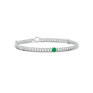 3.8mm AAA Five Stone Emerald and Diamond Station Bracelet in White Gold