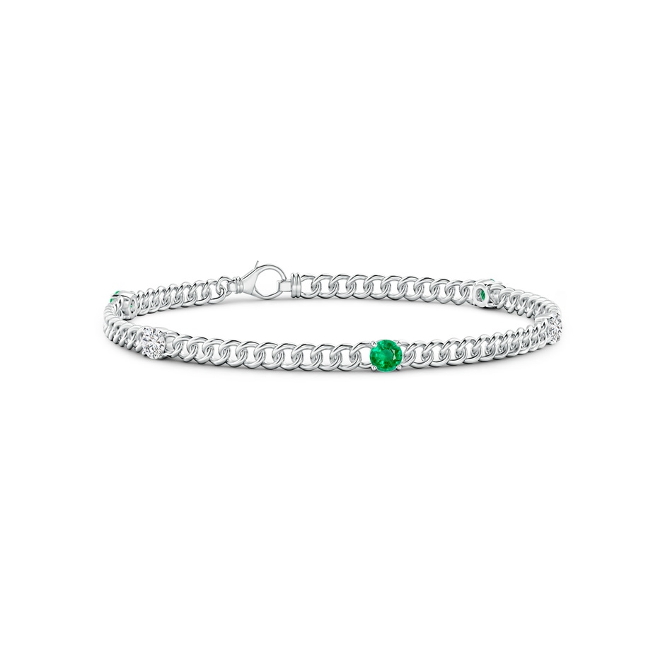 3.8mm AAA Five Stone Emerald and Diamond Station Bracelet in White Gold 