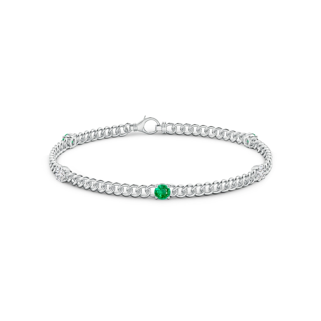 3.8mm AAA Five Stone Emerald and Diamond Station Bracelet in White Gold Side-1