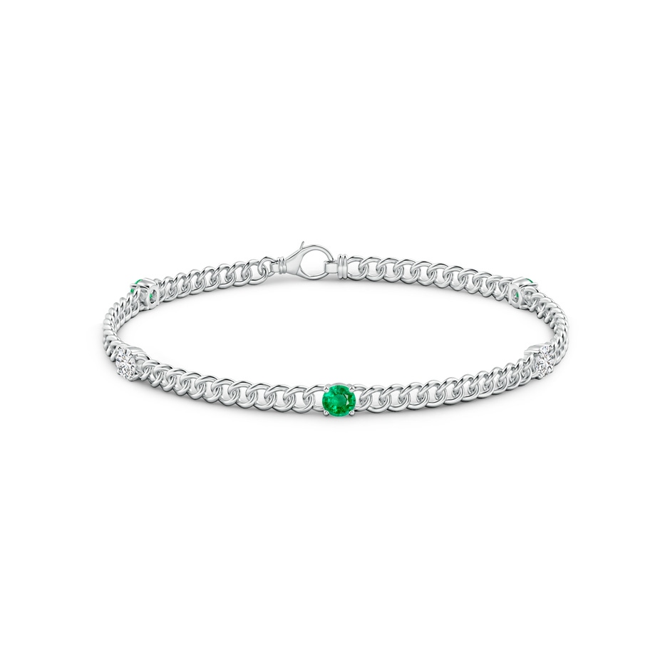 3.8mm AAA Five Stone Emerald and Diamond Station Bracelet in White Gold side-1