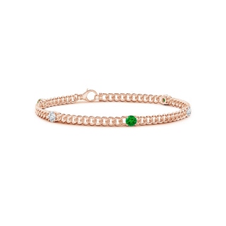 3.8mm AAAA Five Stone Emerald and Diamond Station Bracelet in Rose Gold