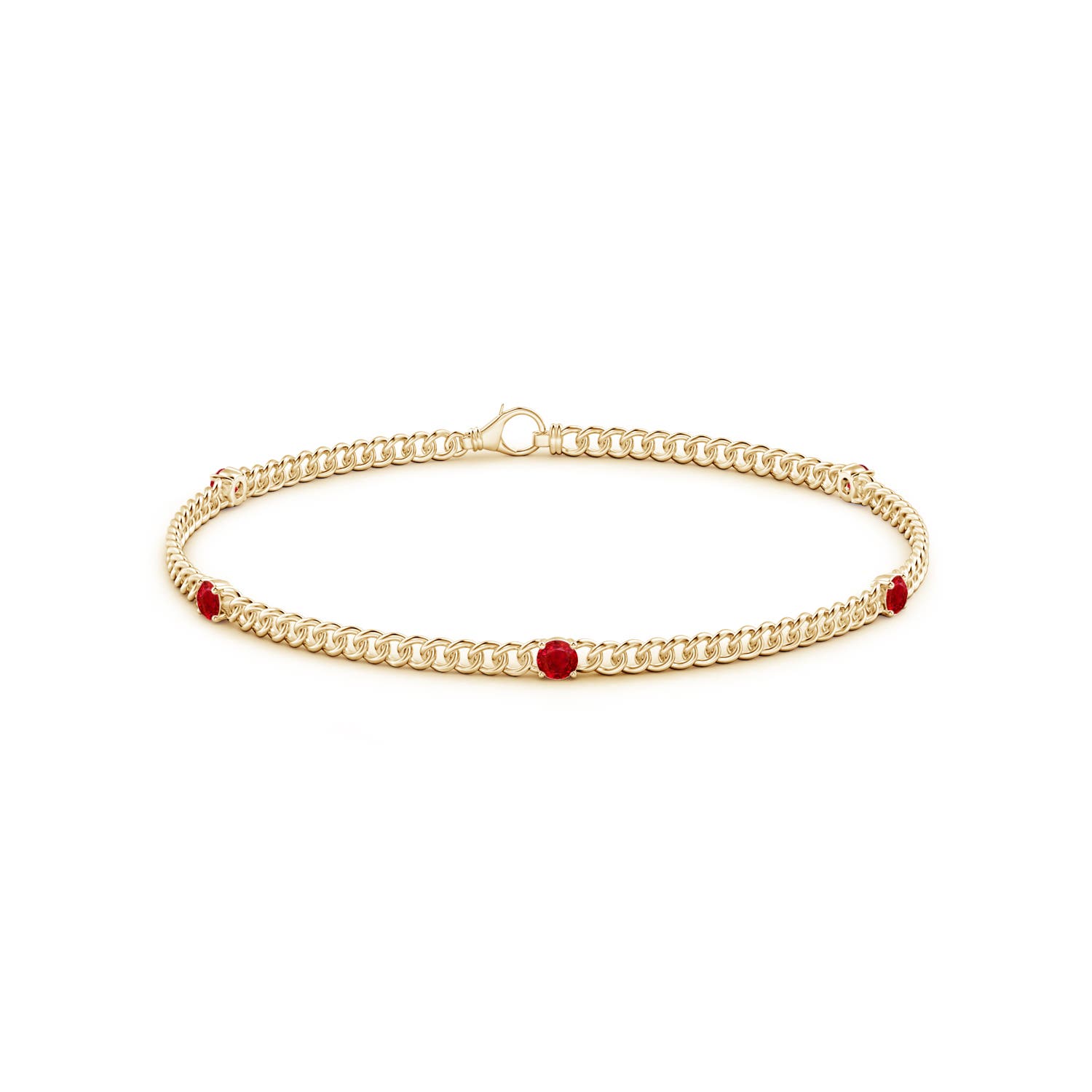 2.9mm AAA Five Stone Ruby Station Bracelet in Yellow Gold - side 1