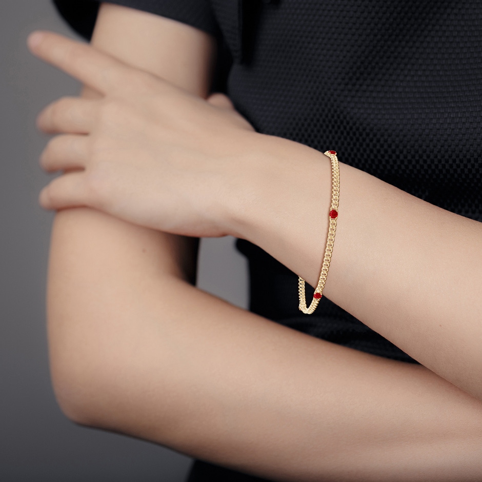 2.9mm AAA Five Stone Ruby Station Bracelet in Yellow Gold body-bra