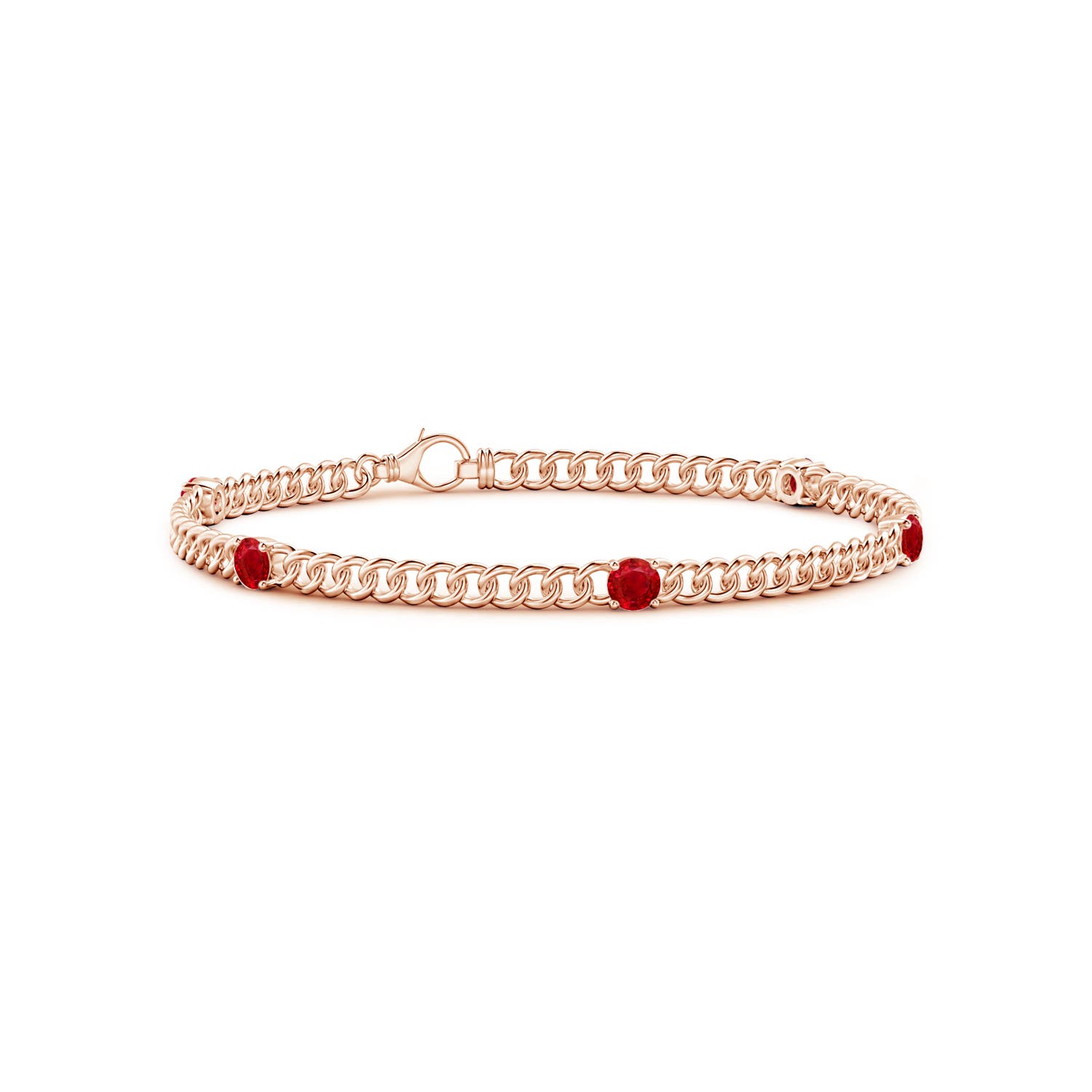 3.8mm AAA Five Stone Ruby Station Bracelet in Rose Gold