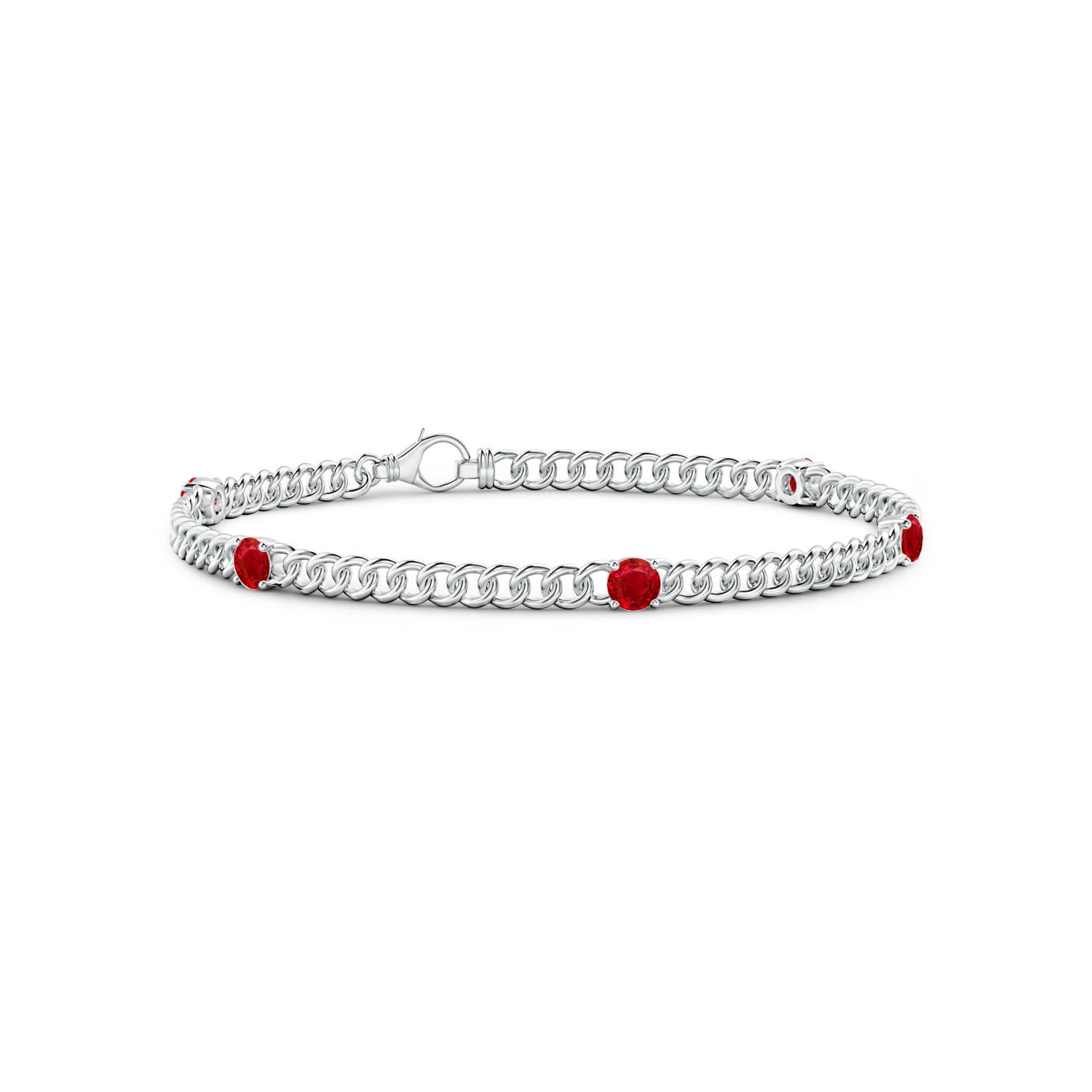 3.8mm AAA Five Stone Ruby Station Bracelet in White Gold