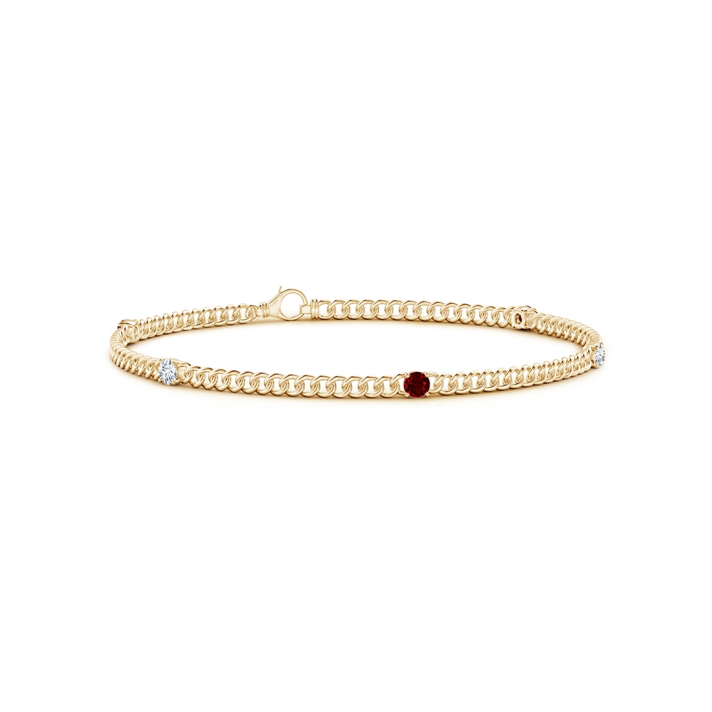 2.9mm AAAA Five Stone Ruby and Diamond Station Bracelet in Yellow Gold