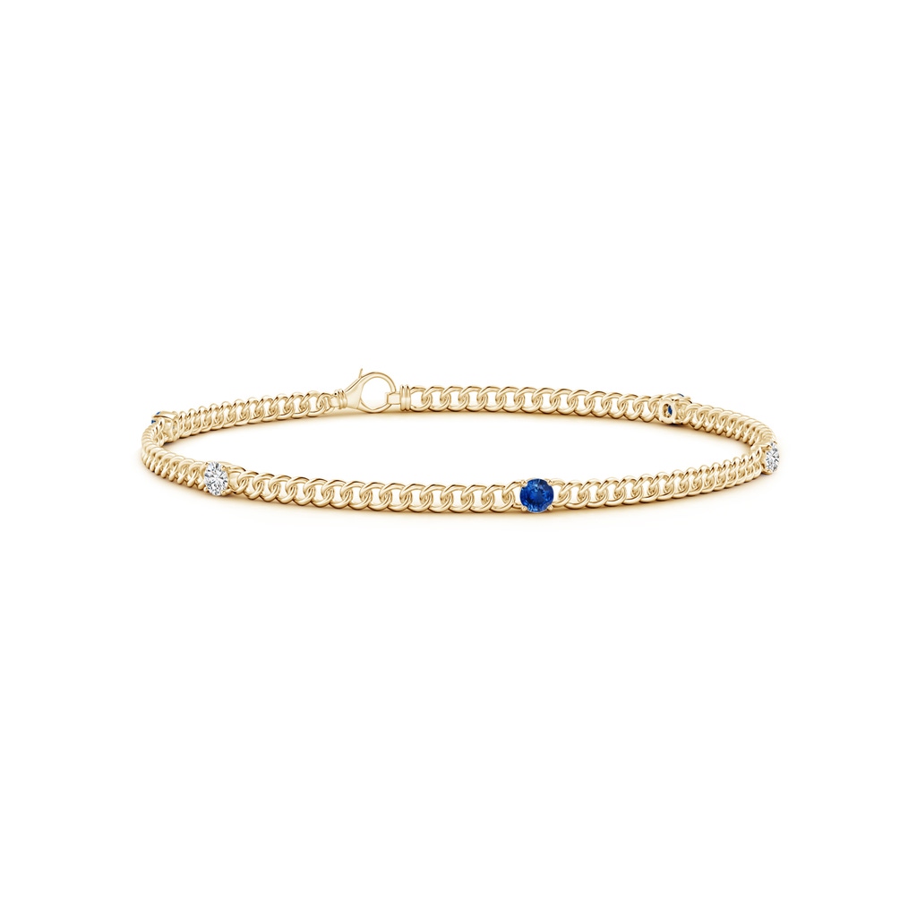 2.9mm AAA Five Stone Sapphire and Diamond Station Bracelet in Yellow Gold