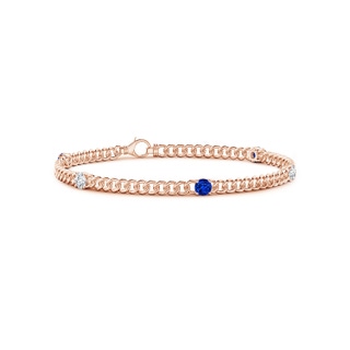 3.8mm AAAA Five Stone Sapphire and Diamond Station Bracelet in Rose Gold