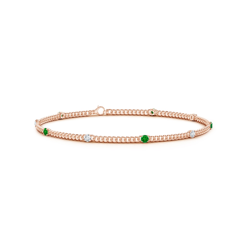 2.4mm AAAA Prong-Set Emerald and Diamond Station Bracelet in Rose Gold