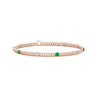3.1mm AAA Prong-Set Emerald and Diamond Station Bracelet in Rose Gold