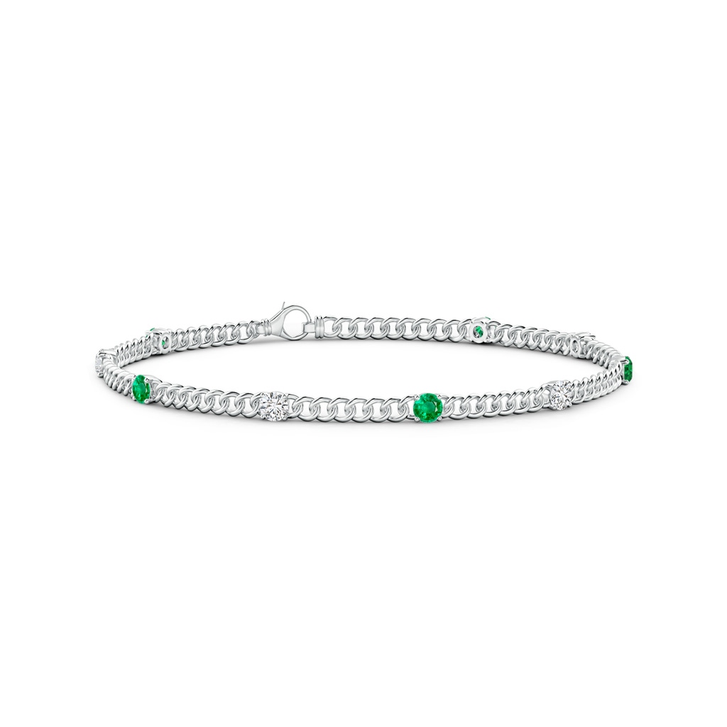 3.1mm AAA Prong-Set Emerald and Diamond Station Bracelet in White Gold