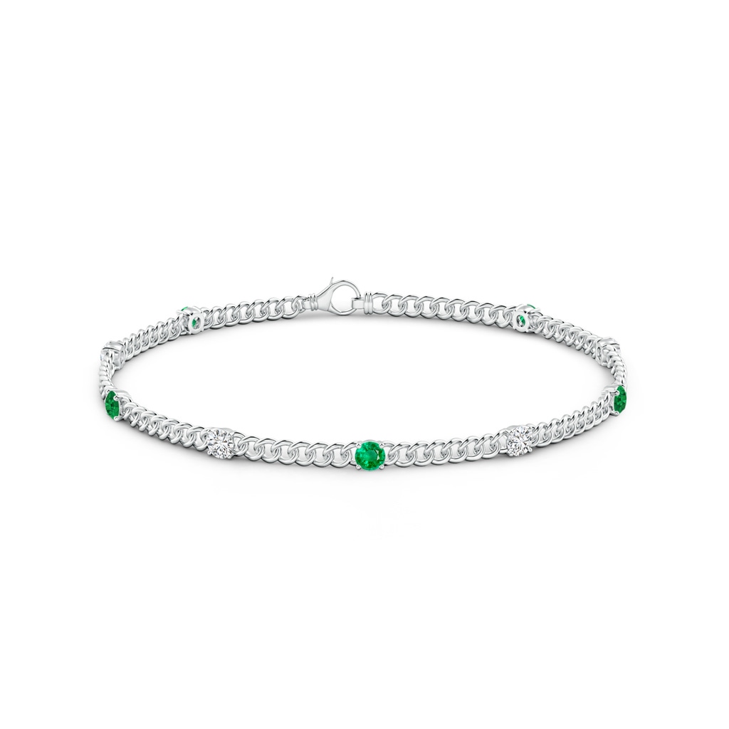 3.1mm AAA Prong-Set Emerald and Diamond Station Bracelet in White Gold Side-1