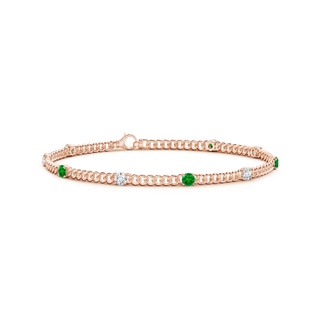3.1mm AAAA Prong-Set Emerald and Diamond Station Bracelet in Rose Gold