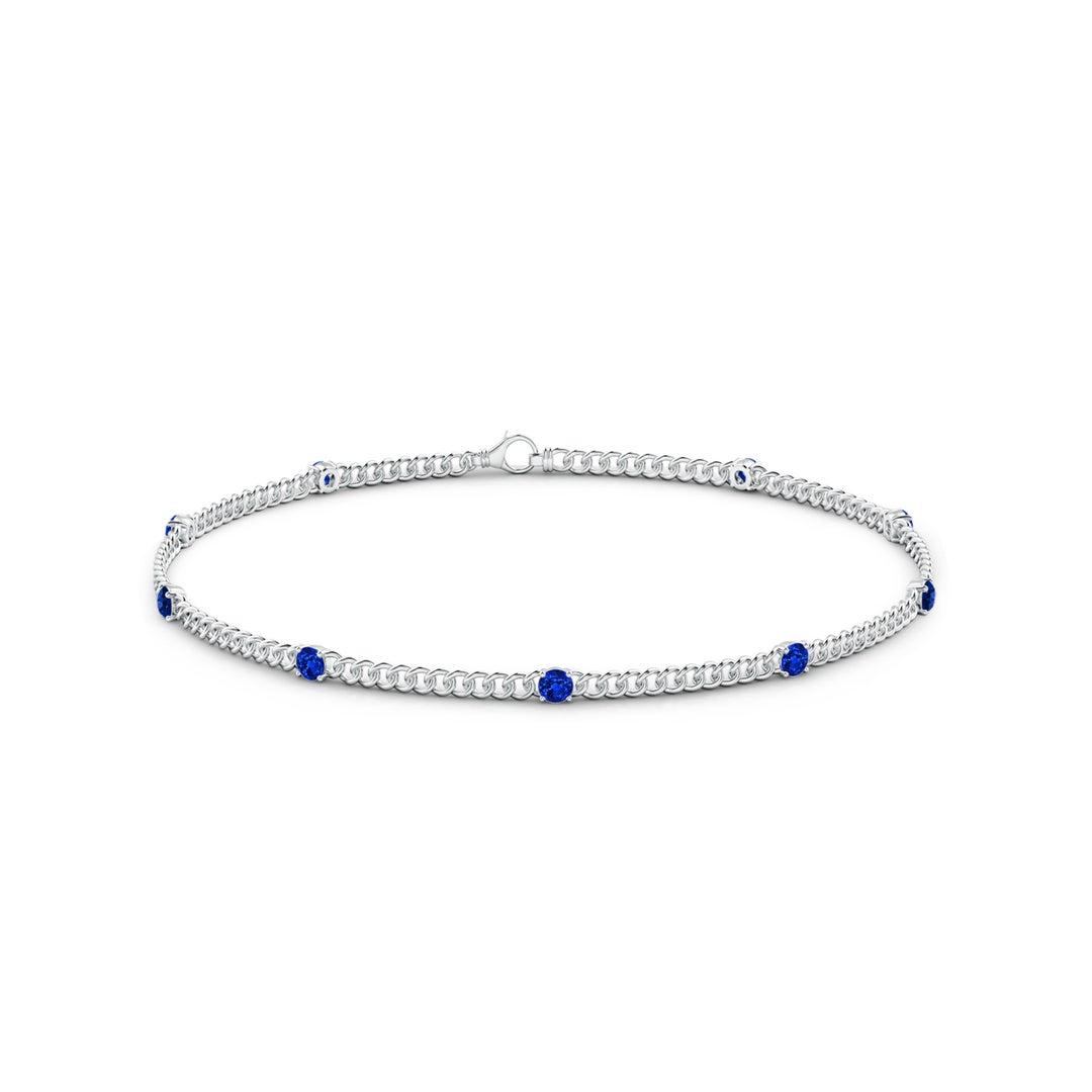 2.4mm AAAA Prong-Set Sapphire Station Bracelet in White Gold - side 2