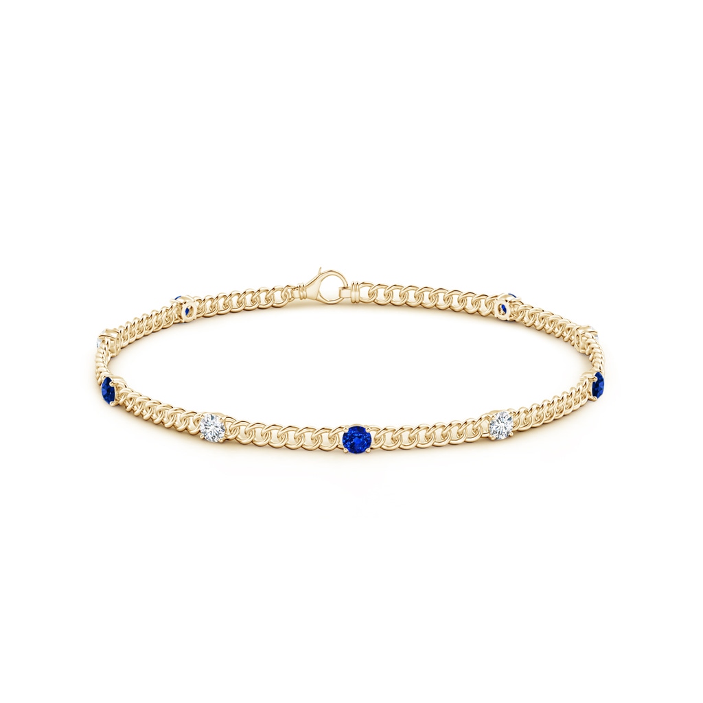 3.1mm AAAA Prong-Set Sapphire and Diamond Station Bracelet in Yellow Gold Side-1