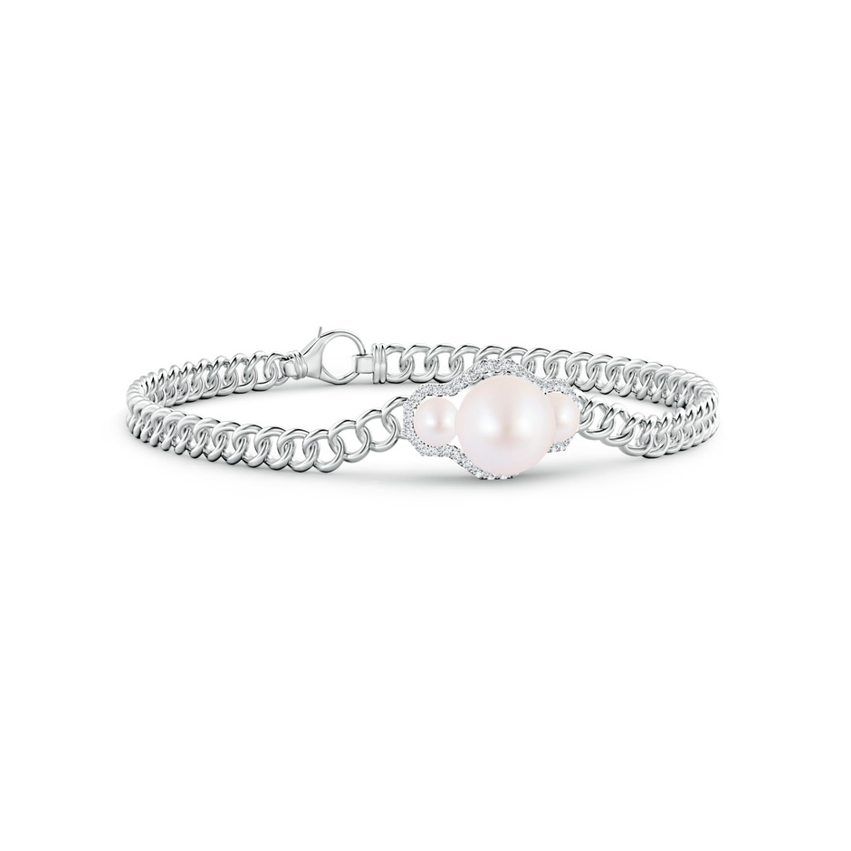 8mm AA Three Stone Japanese Akoya Pearl Bracelet with Diamond Halo in White Gold 