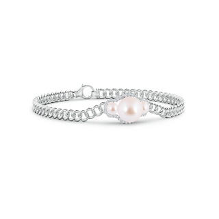 8mm AAA Three Stone Japanese Akoya Pearl Bracelet with Diamond Halo in White Gold