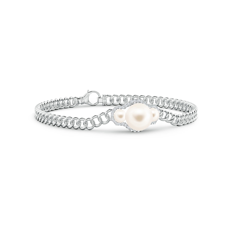 8mm AAA Three Stone Freshwater Pearl Bracelet with Diamond Halo in White Gold 