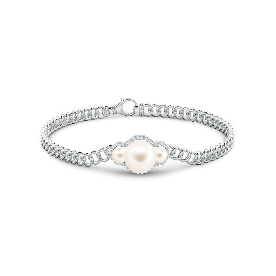 8mm AAA Three Stone Freshwater Pearl Bracelet with Diamond Halo in White Gold side 1