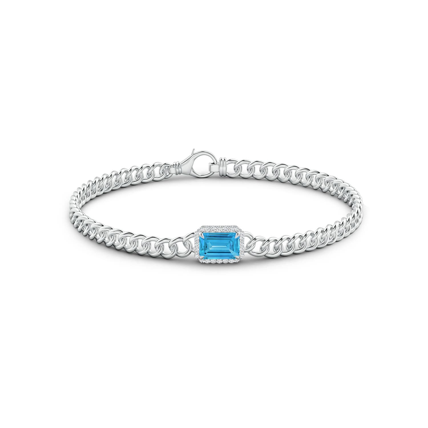 7x5mm AAAA Emerald-Cut Fancy Intense Blue Diamond Bracelet with Halo in White Gold - side 3