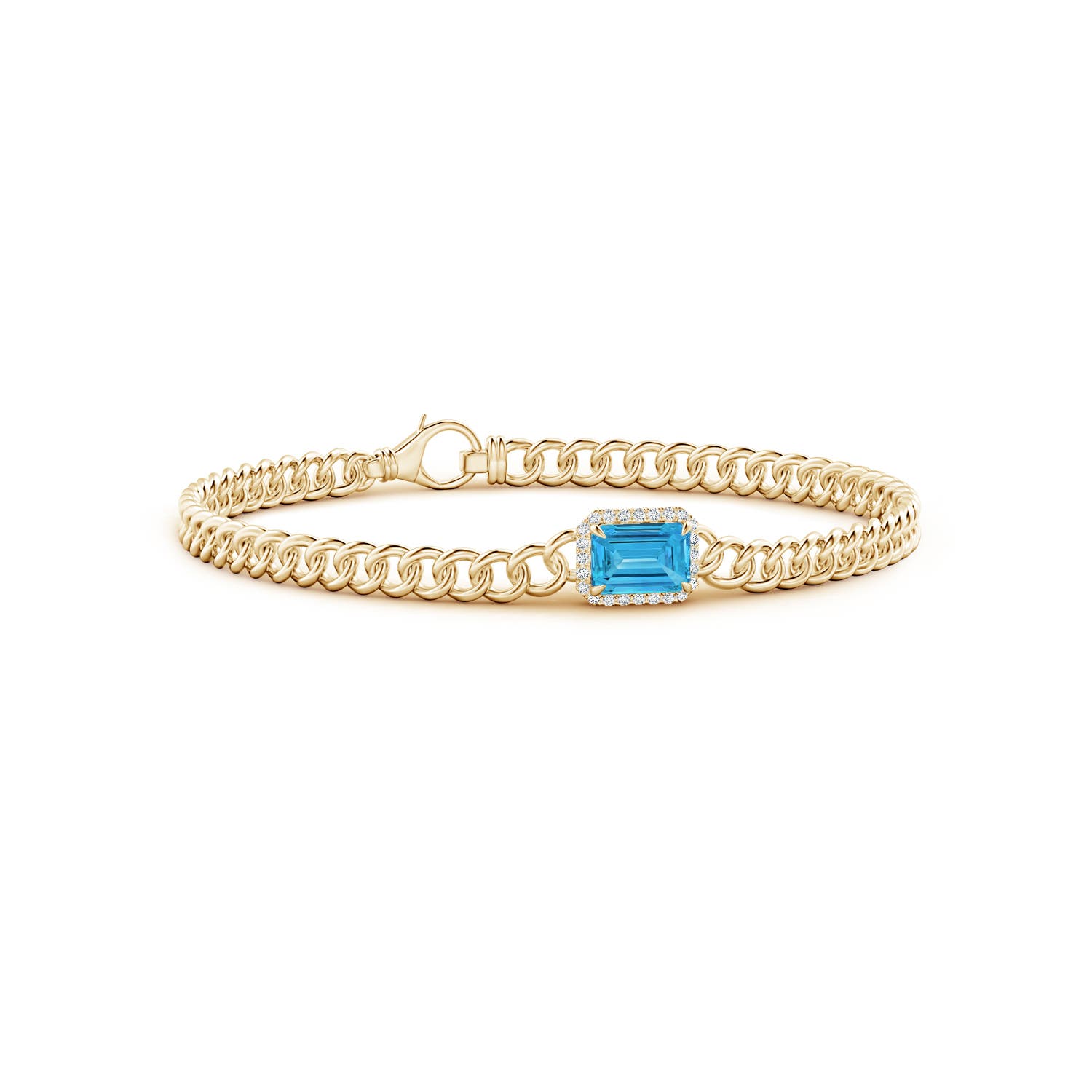 Angara 1.27 CTW Prong-Set Emerald-Cut Fancy Intense Blue Diamond Bracelet with Halo in 14K Yellow Gold