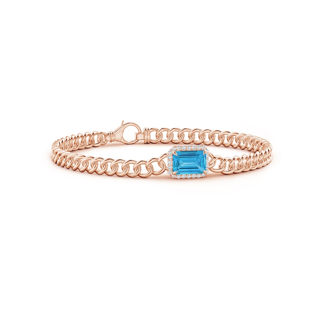 8x6mm AAAA Emerald-Cut Fancy Intense Blue Diamond Bracelet with Halo in Rose Gold