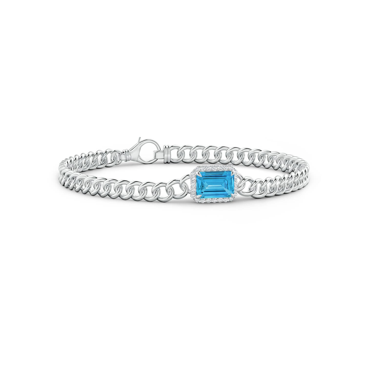 Angara 2.04 CTW Prong-Set Emerald-Cut Fancy Intense Blue Diamond Bracelet with Halo in 14K White Gold