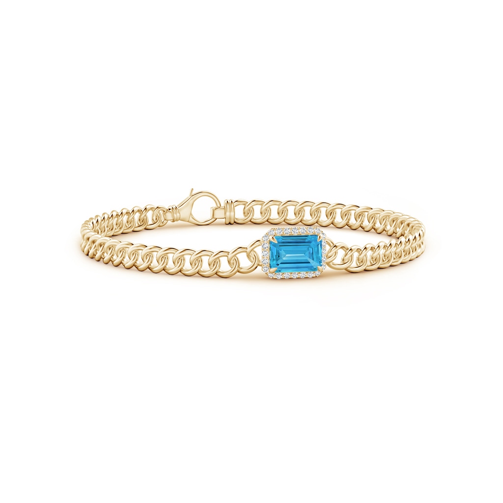 8x6mm AAAA Emerald-Cut Fancy Intense Blue Diamond Bracelet with Halo in Yellow Gold
