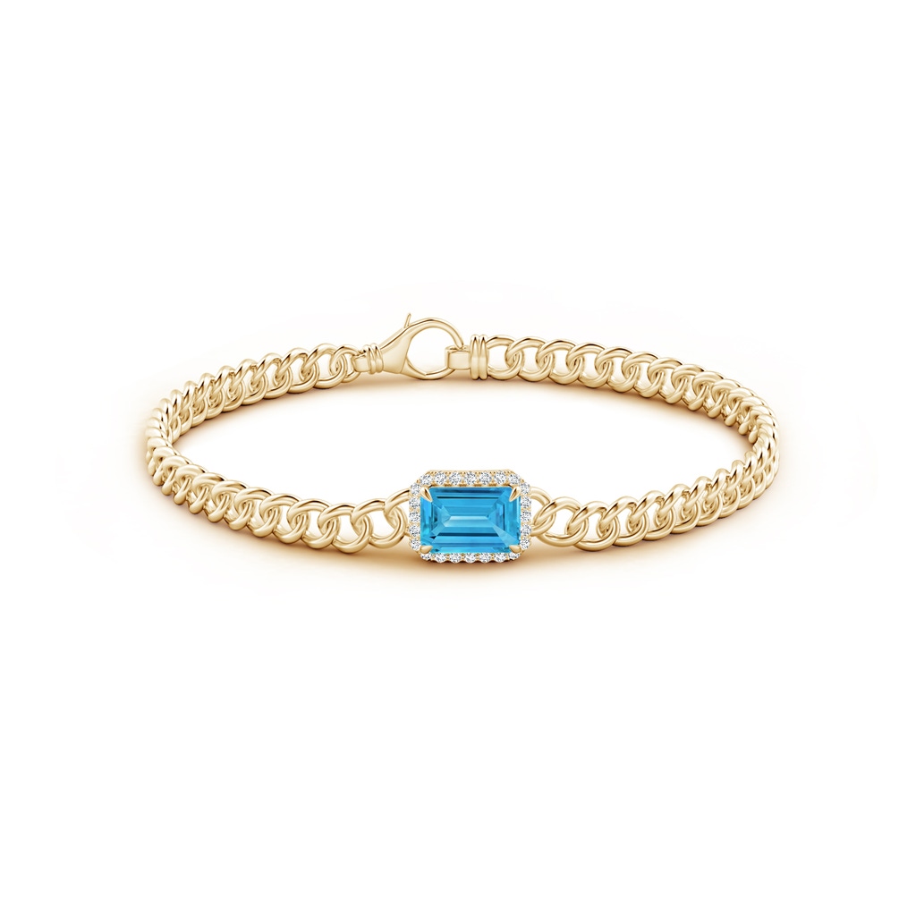 8x6mm AAAA Emerald-Cut Fancy Intense Blue Diamond Bracelet with Halo in Yellow Gold - side 199
