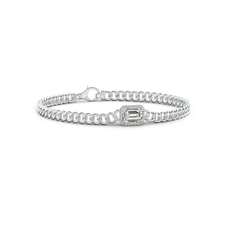 7x5mm KI3 Emerald-Cut Diamond Bracelet with Diamond Halo in 10K White Gold