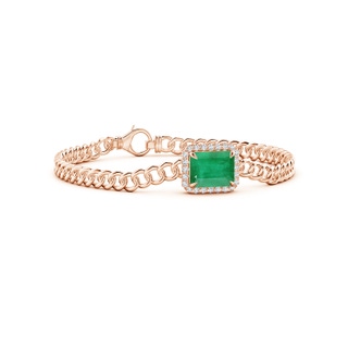 10x8mm A Emerald-Cut Emerald Bracelet with Diamond Halo in Rose Gold