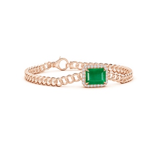 10x8mm AA Emerald-Cut Emerald Bracelet with Diamond Halo in 9K Rose Gold