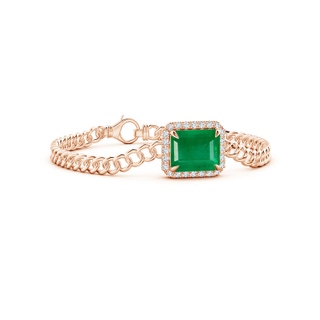12x10mm AA Emerald-Cut Emerald Bracelet with Diamond Halo in Rose Gold