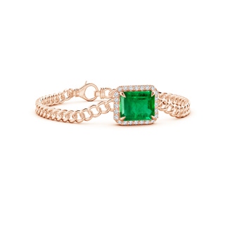 12x10mm AAA Emerald-Cut Emerald Bracelet with Diamond Halo in Rose Gold