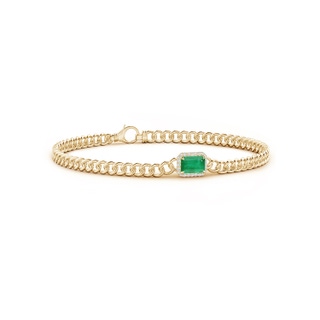 6x4mm A Emerald-Cut Emerald Bracelet with Diamond Halo in 10K Yellow Gold