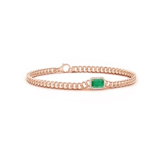 6x4mm A Emerald-Cut Emerald Bracelet with Diamond Halo in 9K Rose Gold
